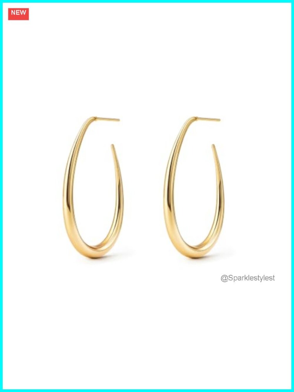 14K Gold Plated Teardrop Hoop Earrings Oval Pull Through Hypoallergenic